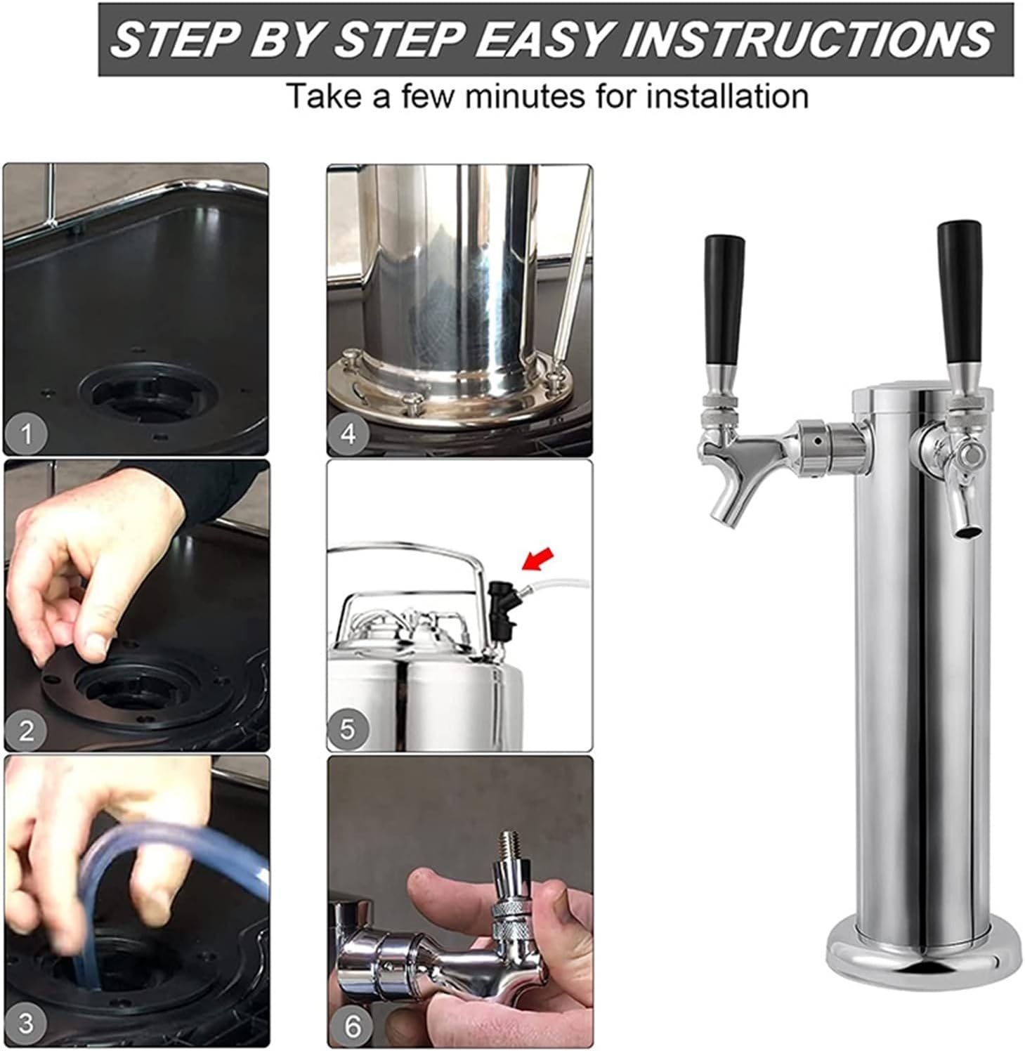 Brewing Accessories Dual Tap Beer Tower Beer Drink Dispenser 3" Beer Keg Kegerator Faucet Beverage Beer Tower Dispenser Drink Bar Kit Brewing Accessories