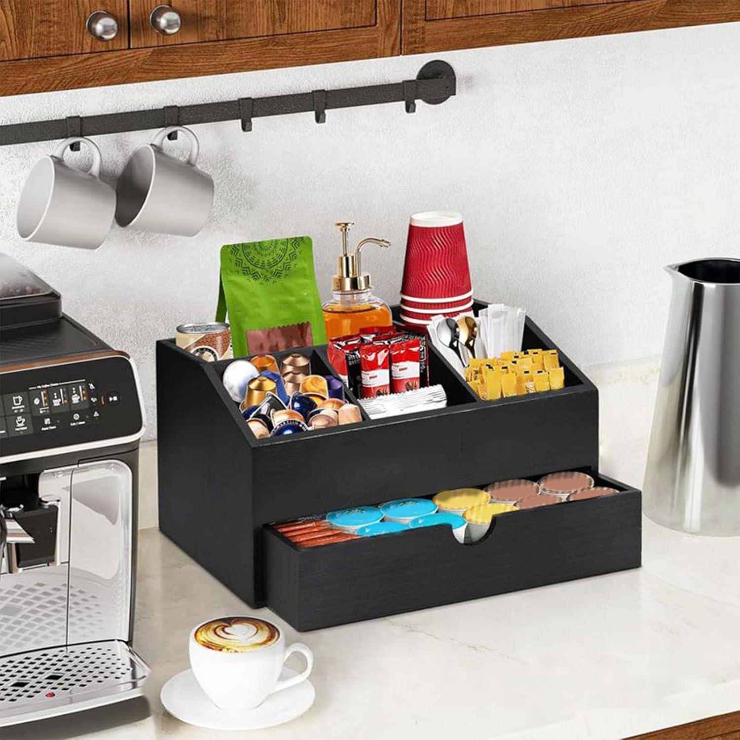 Coffee Organizer Station - Kitchen Bar Station Tea Bag Holder | Coffee Pod Storage Organizer | for Home Apartment Office Cafe Cabinet