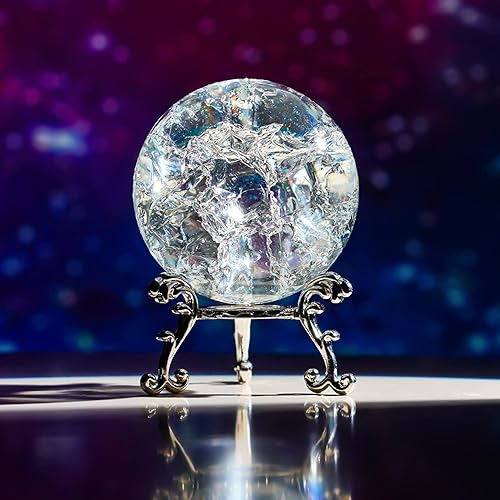 Miniatura 10 de kanpura Bola transparente de cristal de galaxia de 2.4 pulgadas (2.362in), bola de Fengshui de vidrio, pisapapeles con soporte plateado para