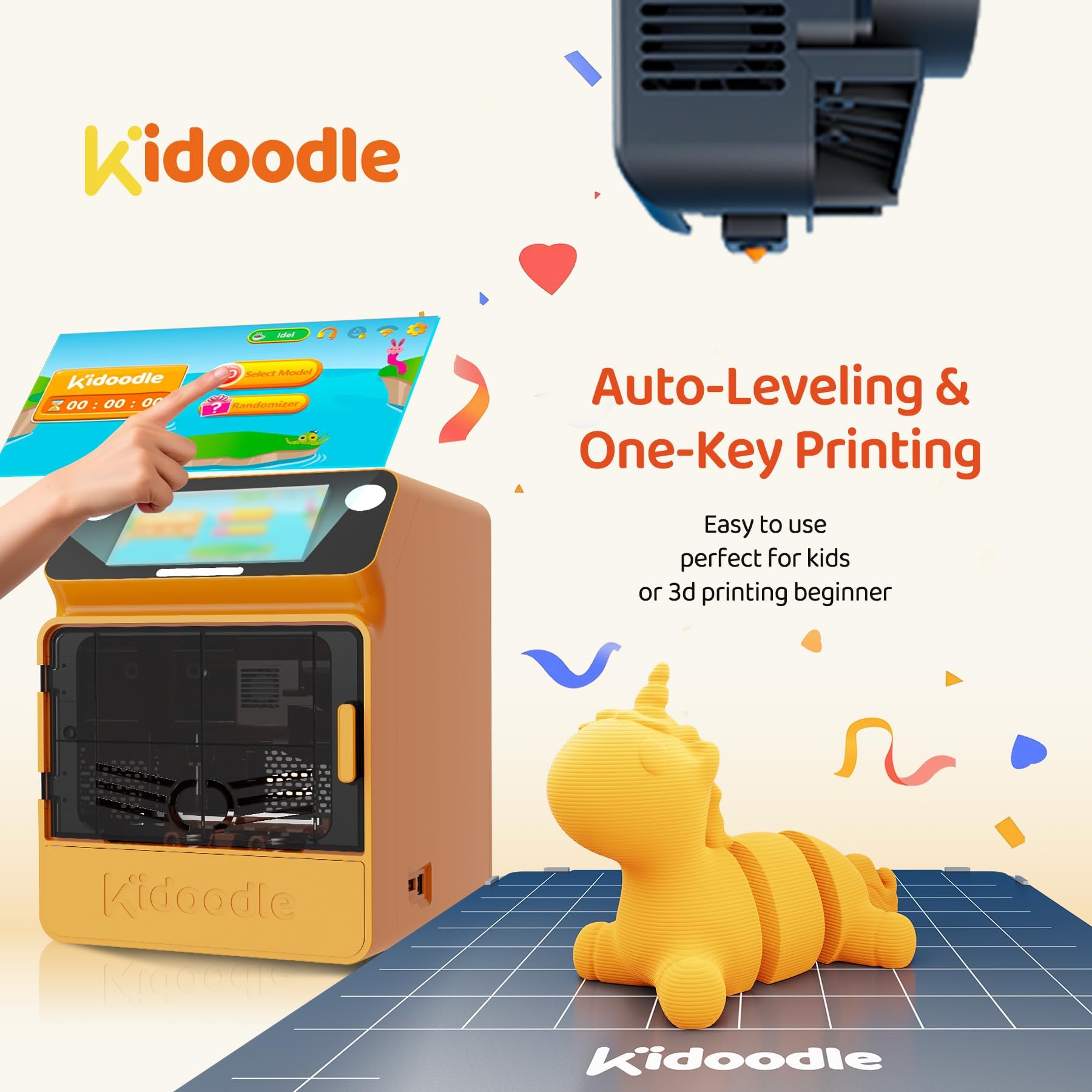 Kidoodle 3D Drucker Kinder - Mini 3D Drucker, Safe for Children STEM Learning Mate, Wi-Fi & App Control, Weekly Update Toy Library, Touch Screen, Toy 3D Printer, Easy Setting/One Click to Print