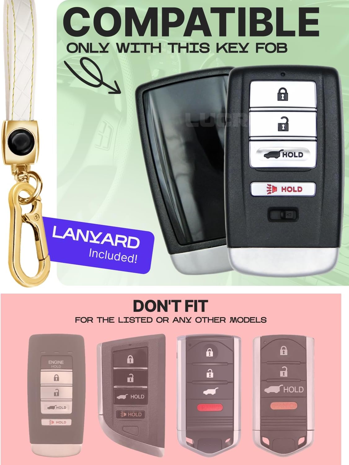 Lucrum Compatible with Acura Key Fob Cover & Keychain | Keyfob Case for MDX RDX RLX ILX TLX PLX, 4 Buttons (2014-2021)