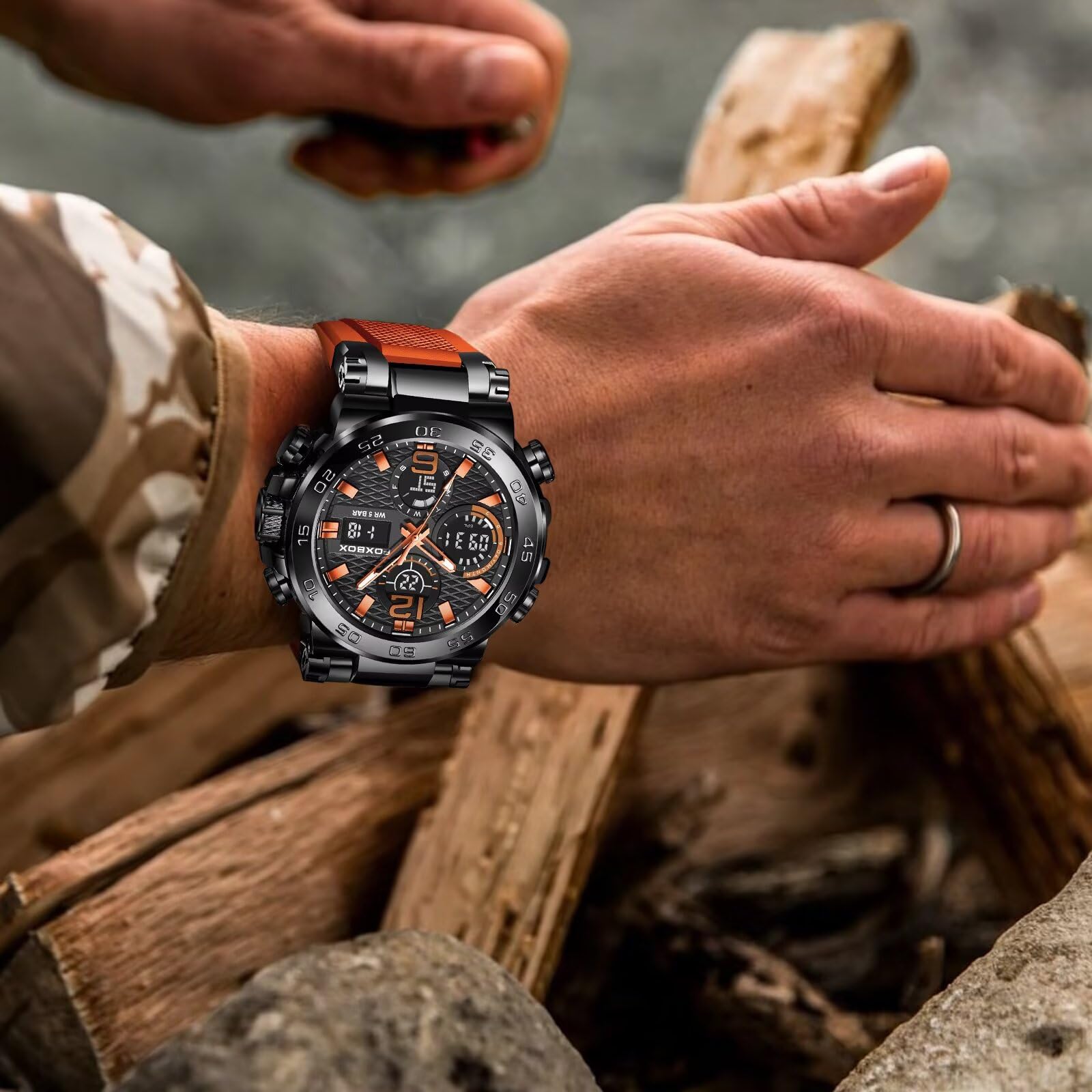 Orologio al quarzo da uomo, sportivo, impermeabile, luminoso, sveglia, multifunzione, analogico e digitale, quadrante grande, facile da leggere, comodo cinturino in silicone, per allenamento