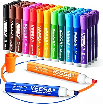 Dry Erase Markers Bulk, 48 Counts, Chisel Tip Whiteboard Markers, Low-Odor Ink, 12 Assorted Colors, Back to School, Teacher & Office Supplies