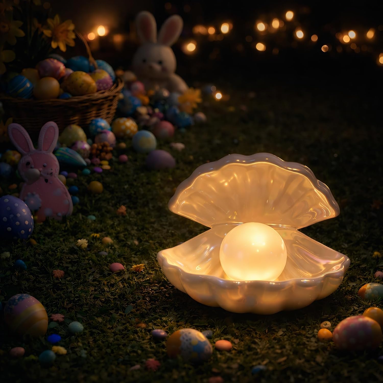 IMIKEYA Ceramic Shell Pearl Light, White LED Clam with Pearl Light in Shell Lamp for Tabletop Decoration, Souvenir, Birthday Gift