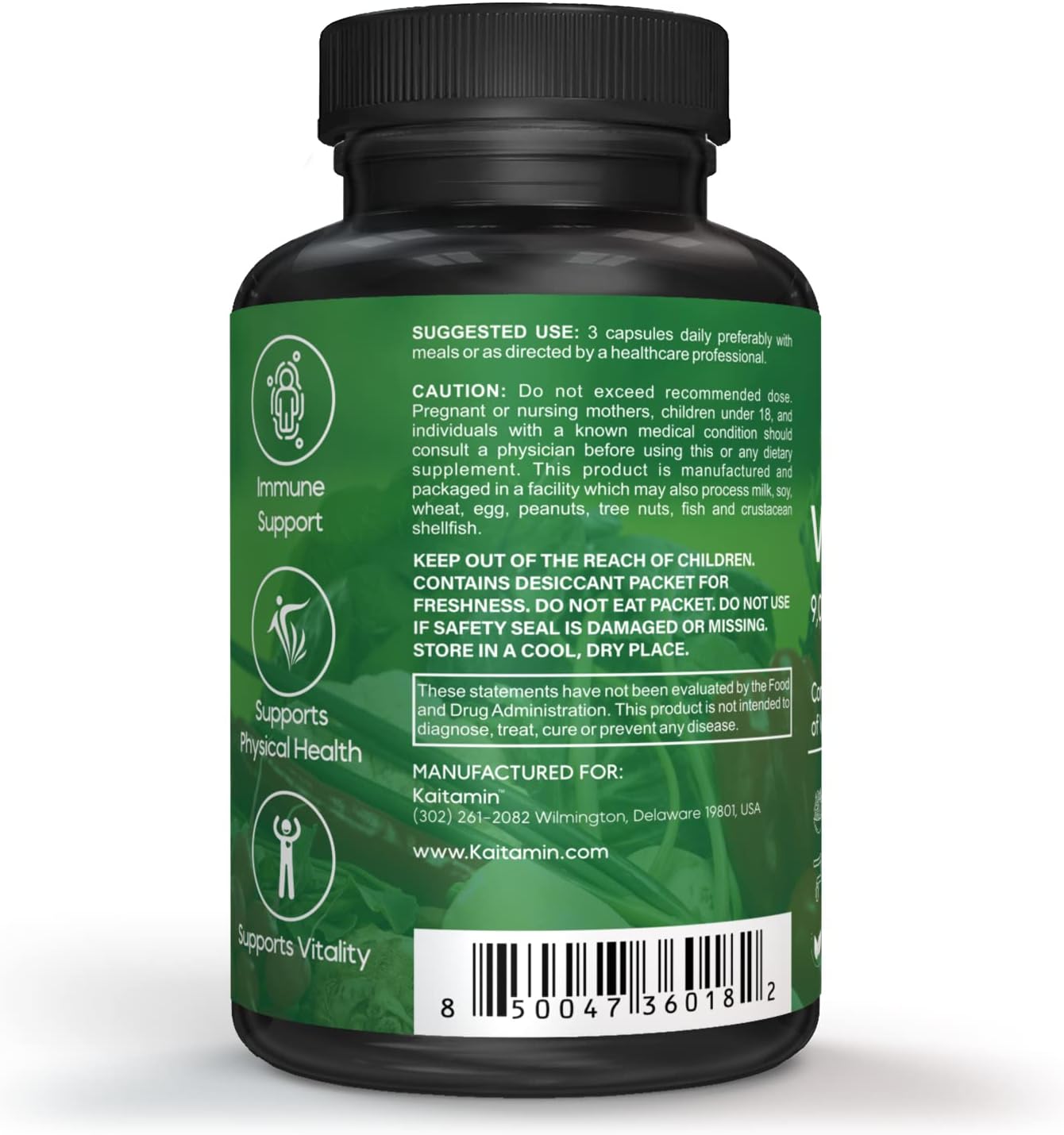 Kaitamin Veggies 9000 Cápsulas Concentradas De Superalimentos Sin Omg