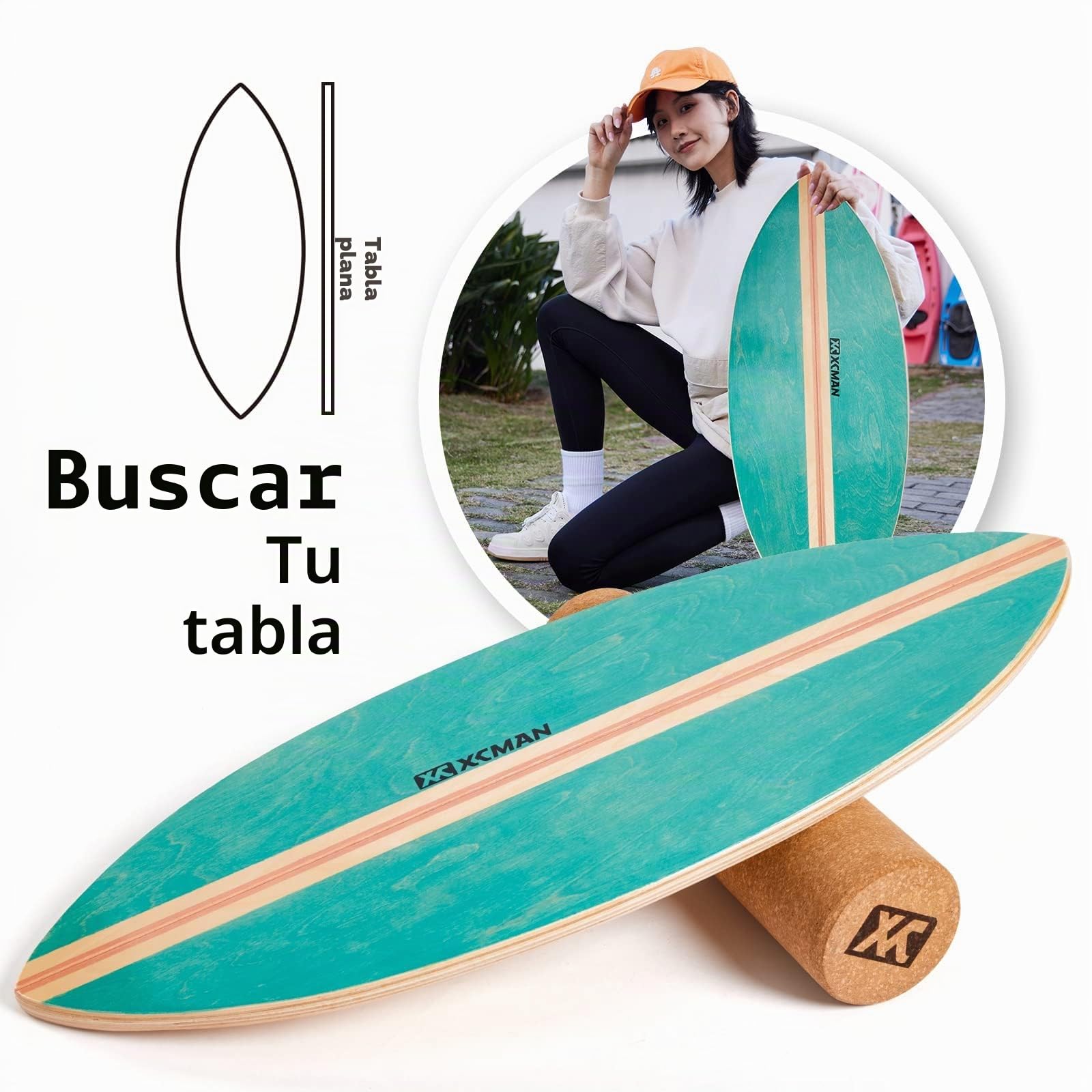 XCMAN Tabla de equilibrio de surf con rodillo de madera para ejercicios de equilibrio y estabilidad, superficie antideslizante para adultos y niños, tabla de equilibrio para surf, snowboard, patineta
