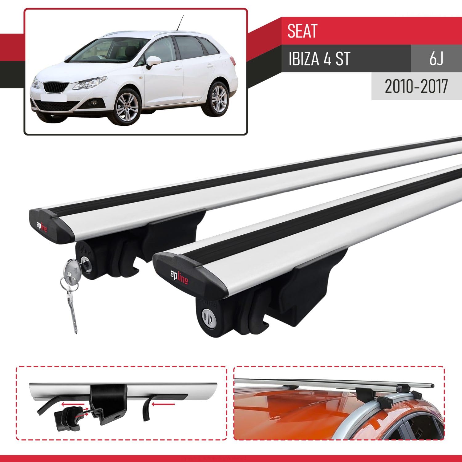 Compatible con Seat Ibiza 4 (6J) ST 2010-2017 Modelo Hook Barra de Techo Auto Portaequipajes Barras Transversales Gris Aluminio 2 Barras