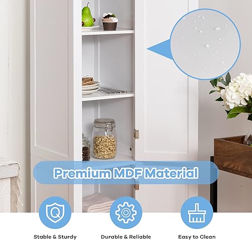 Miniatura 8 de Tangkula Armario alto de almacenamiento de baño organizador de suelo de gabinete independiente de madera de 5 niveles armario de almacenamiento