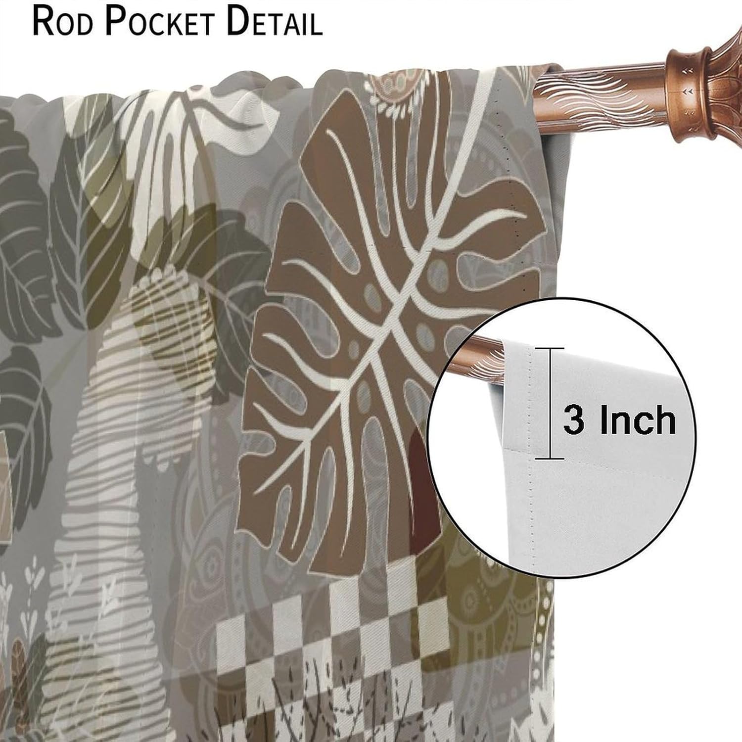 Gorgeous Floral Curtains, Brown Grey Retro Boho Exotic Ethnic Abstract Flower Leaves Seamless Pattern Drapes, Blackout Rod Pocket Window Treatments for Living Room Bedroom Bathroom Kitchen 42x45in
