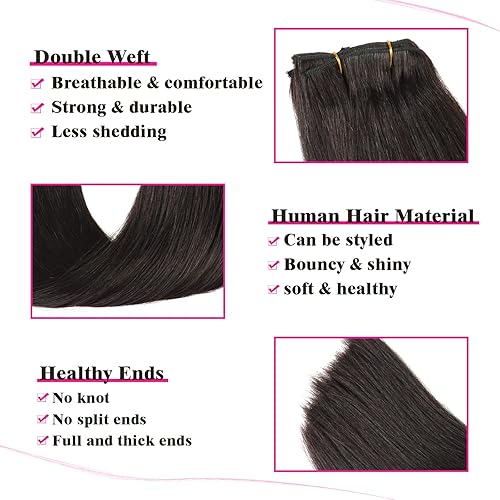 Miniatura 2 de Extensiones de cabello humano real con pinzas, para mujer, color negro natural, extensiones de cabello humano sedoso 100% sin procesar, Remy