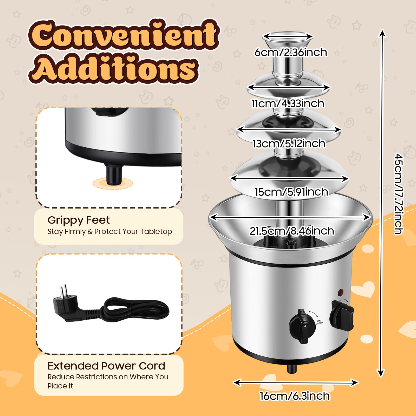 Fontaine À Chocolat Électrique 4 Étages 1,8L Professionnelle Cascade Chocolat 40°C Température Constante Acier Inoxydable, Machine Fontaine Chocolat Pour Fromage Fondue Fête Mariage
