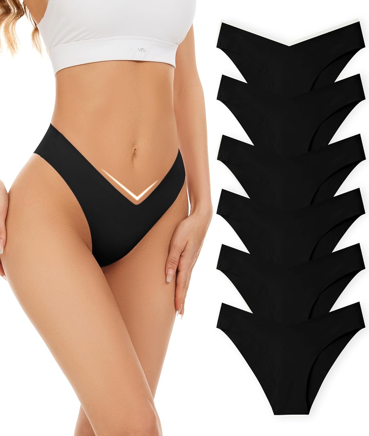 Seamless Bikini Cheeky Panties for Women Soft V-Cut No Show Hipster Breathable Stretch Invisibles Panties 6 Pack S-XL