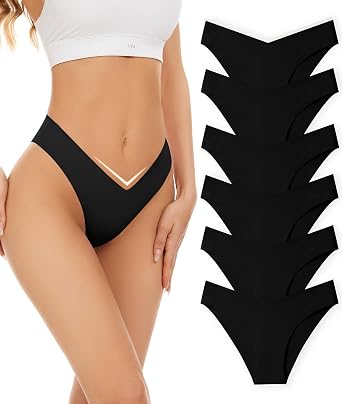 Seamless Bikini Cheeky Panties for Women Soft V-Cut No Show Hipster Breathable Stretch Invisibles Panties 6 Pack S-XL