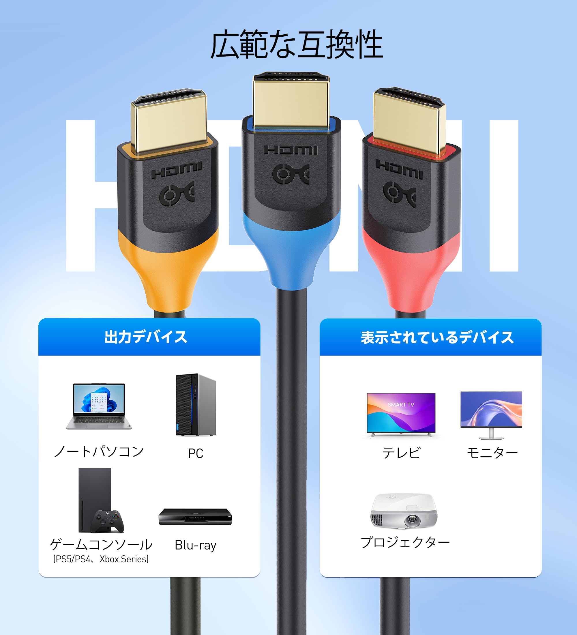 Amazon | [超高速HDMI認証] Cable Matters 3色セット 8K HDMI ケーブル
