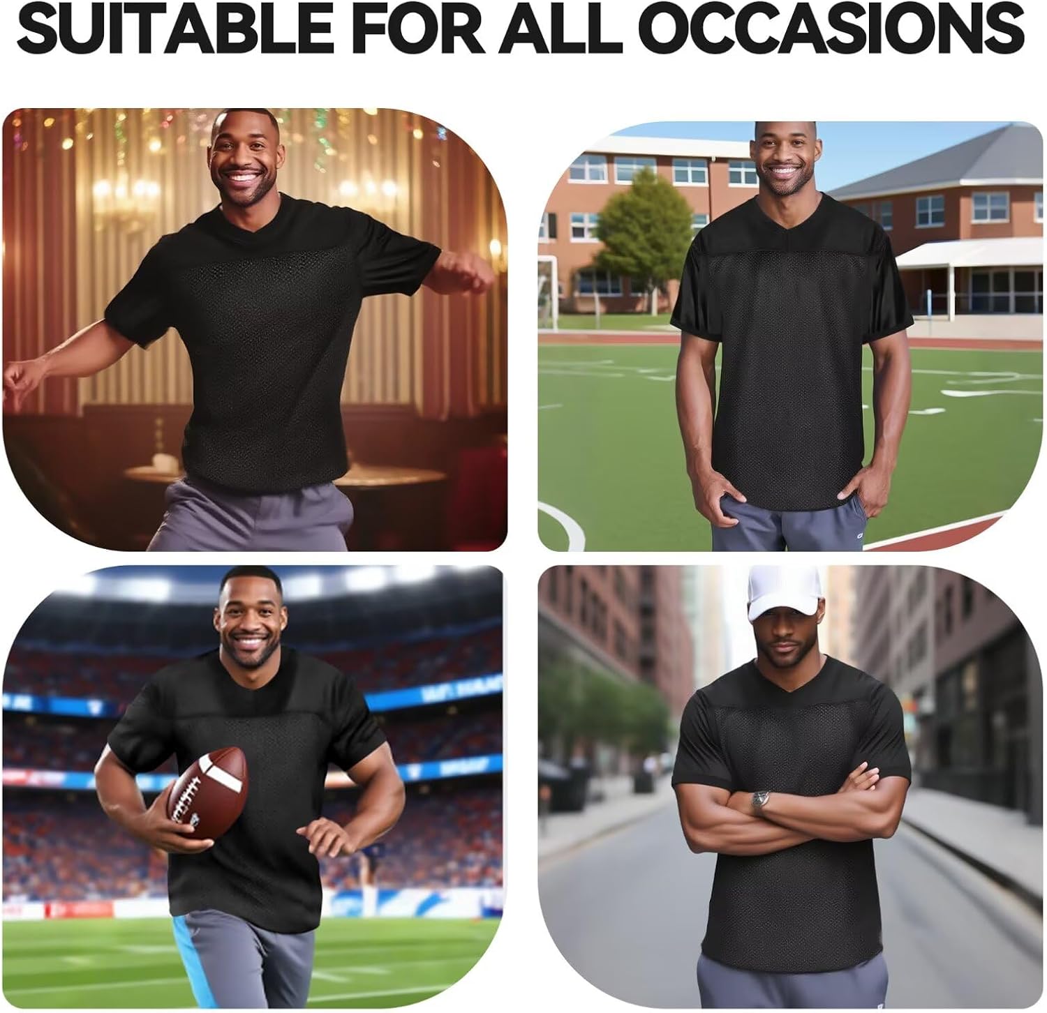 Blank Football Jersey,Mesh Practice Plain Football Shirt 90s Hip Hop Retro Active Unisex Workout Dry-Fit Soccer Sports Tee - Image 6