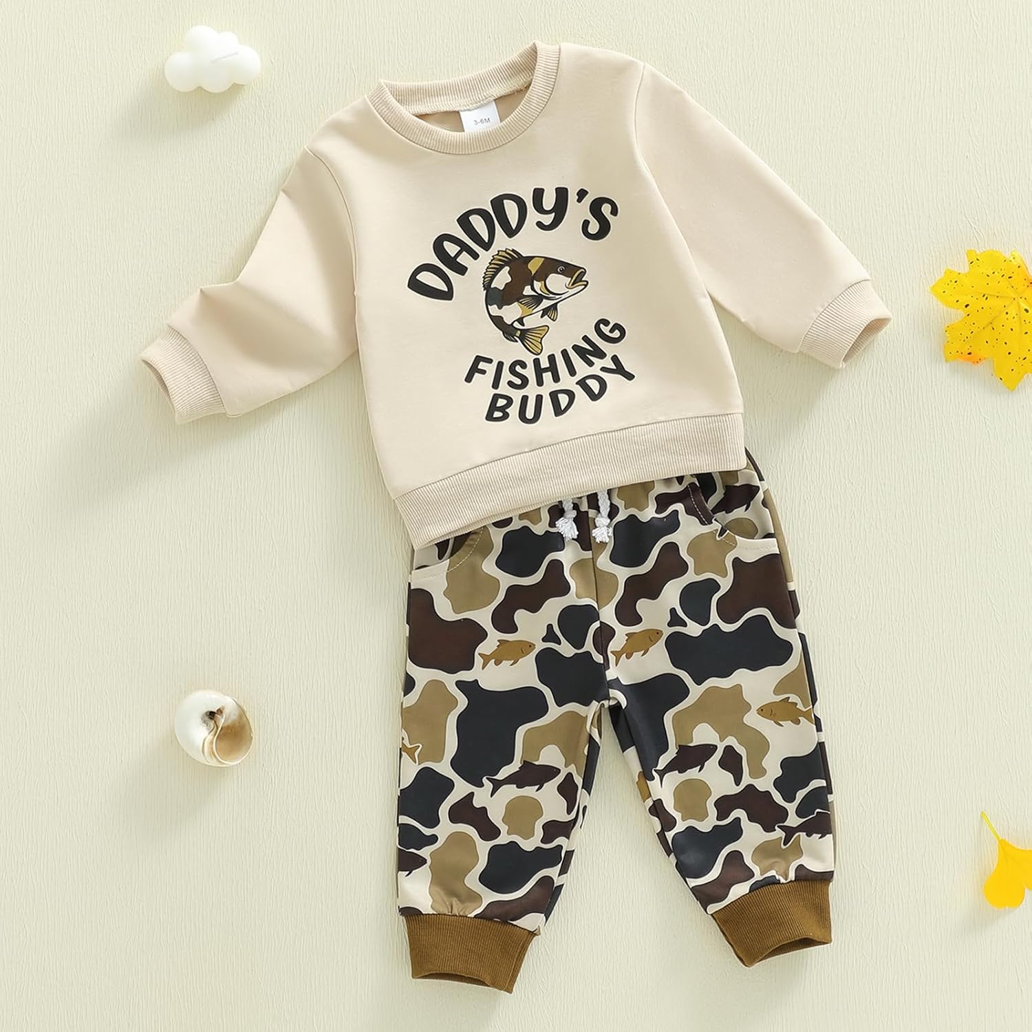 Lamuusaa Toddler Baby Boy Clothes Fishing Buddy Letter Print Crewneck Sweatshirt Camo Long Pants Fall Winter Outfit - Image 6