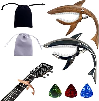 2 Pack Shark Capo, Zinc Alloy Shark Guitar Capo with 3 Picks and 2 Storage Bag, Guitar Accessories, for Acoustic & Electric Guitars, Unique Cool Beauty Easy to Install