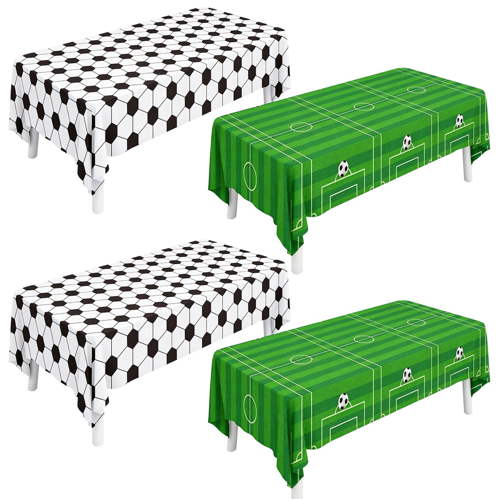 Qaziuy 4Packs Football Table Cloths, 137 x 274cm Rectangle Plastic Soccer Party Table Cover for Football Birthday Party Decorations Sports Theme Party Supplies