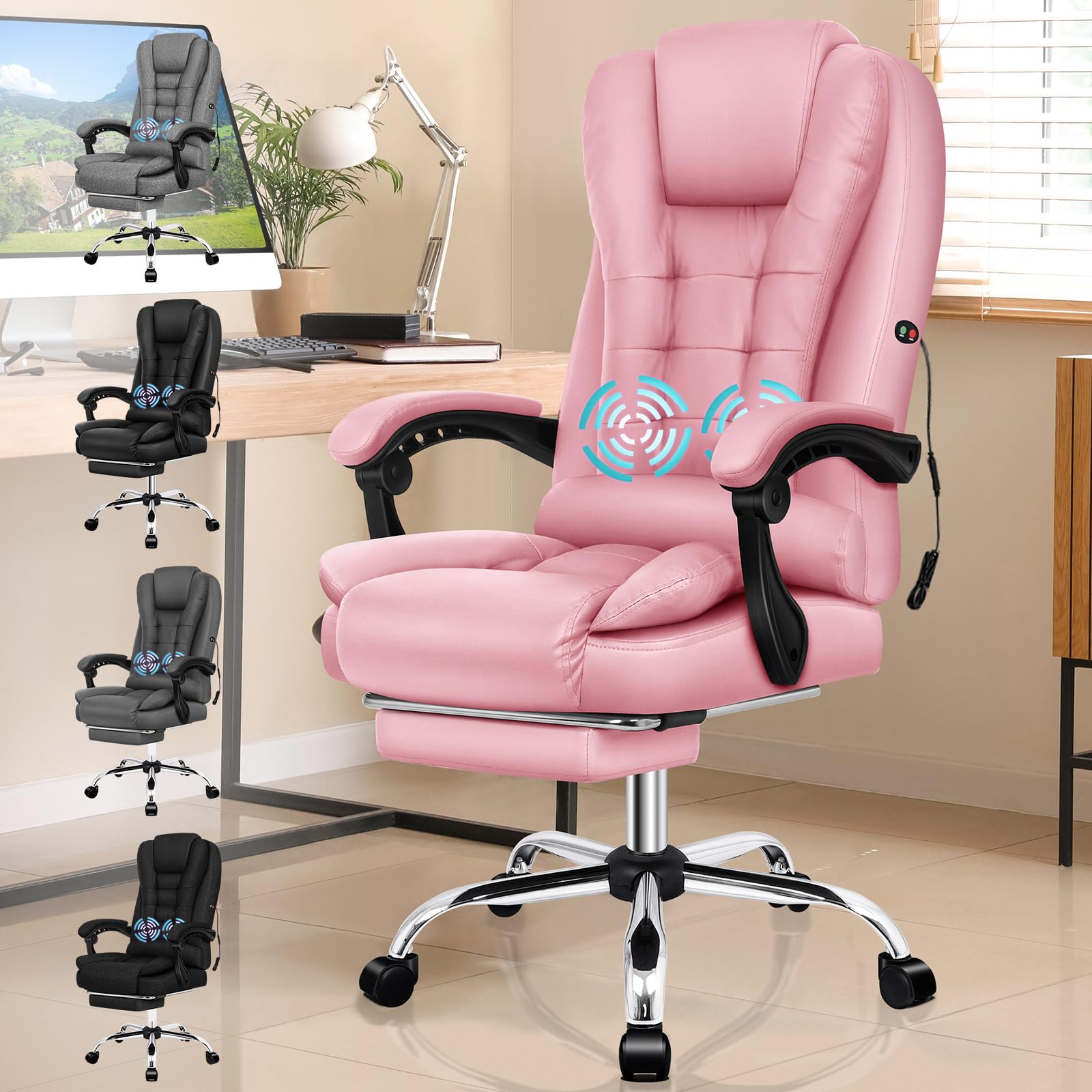 ALFORDSON Silla de Oficina ergonómica, Silla Gaming, Silla computadora, Silla giratoria Escritorio con Masaje, Altura Ajustable – cómoda para Oficina, hogar y Gaming, Cuero sintético, Rosa