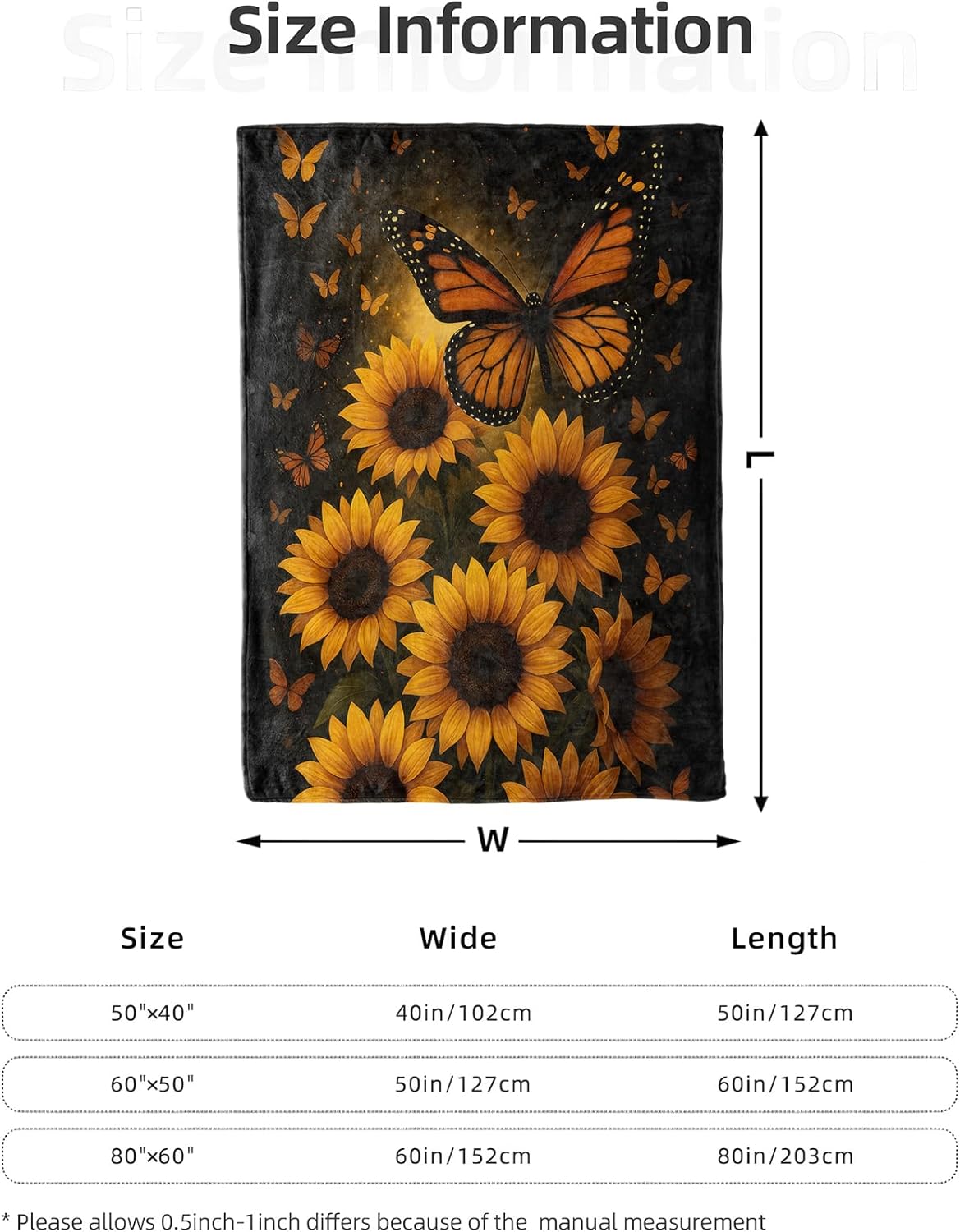 Sunflowers and Monarch Butterflies Blanket 50x60 in, Flannel Throw Blankets for Travel Camping Sofa Living Room Decor, Lightweight Cozy Soft Fuzzy Gifts for Women Adults Kids - Image 3