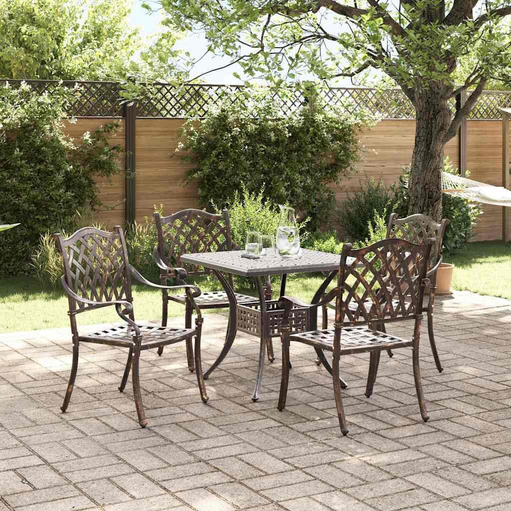 Ensemble de 5 meubles de jardin traditionnels en fonte d'aluminium avec 1 table de 80 x 80 cm et 4 chaises, salon à manger classique pour terrasse et jardin