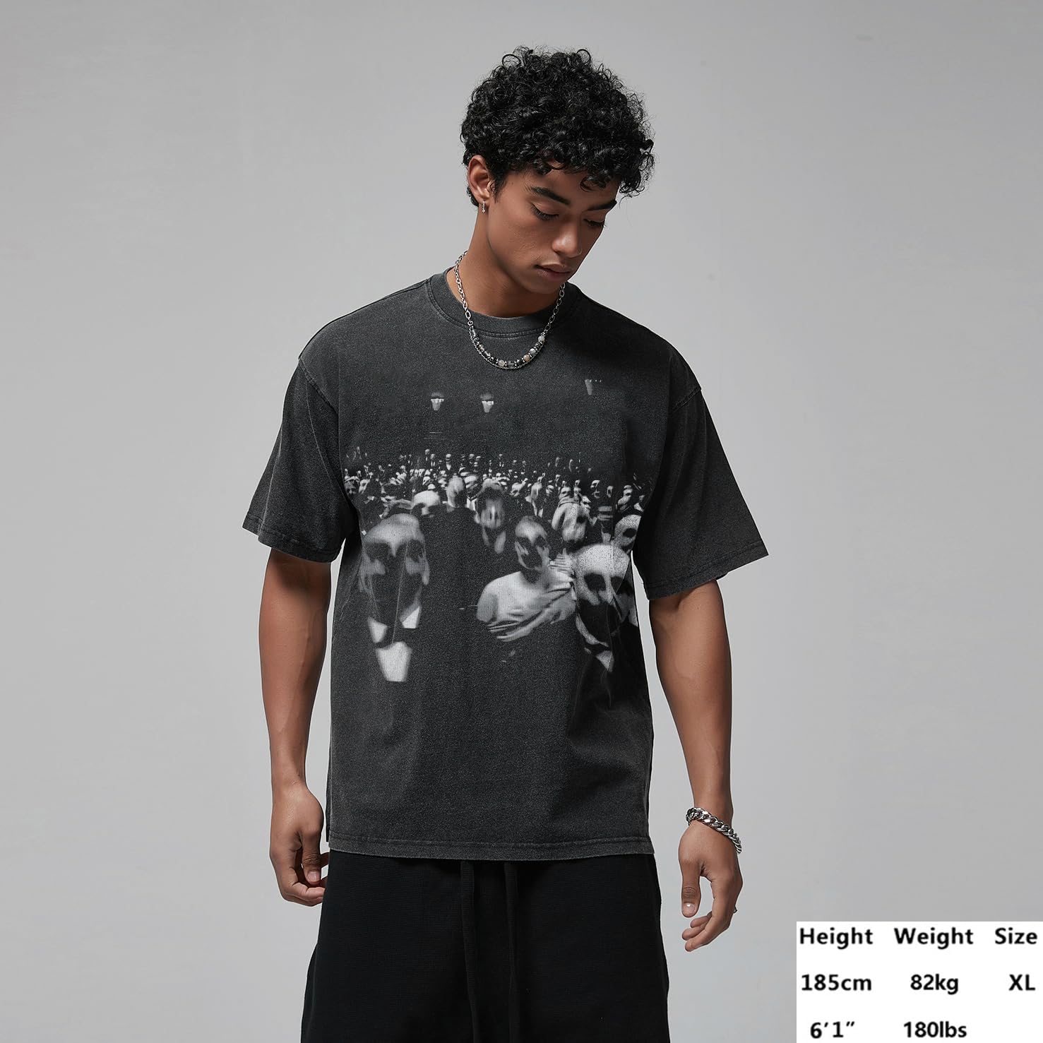 Men Streetwear Vintage Washed Black T-Shirt Animal Graphic Doberman Dog Tee Shirt Unisex - Image 4