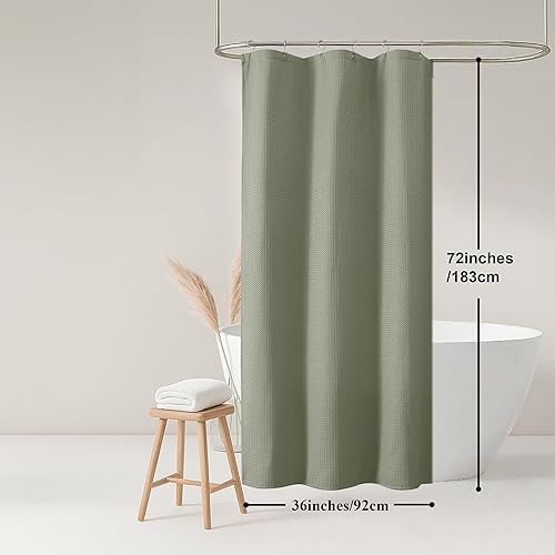 Miniatura 4 de OWENIE Cortina de ducha verde salvia, cortinas de ducha de tela pesada con tejido de gofre pequeño para baño de tamaño estrecho, impermeable, suave,