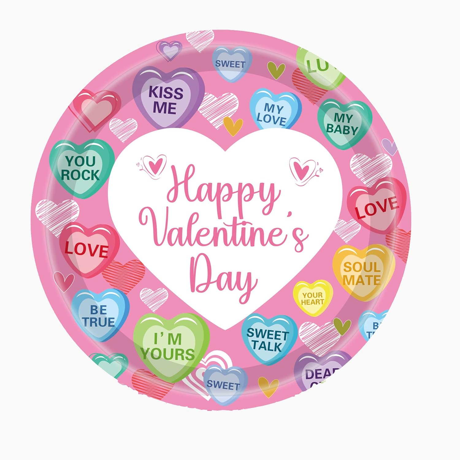 32pcs 9" Valentine's Da Party Paper Plates Valentine' Disposable Plates Conversation Heart Plate Valentine Party Supplies Love Heart Shaped Plates for Valentine Anniversary Wedding