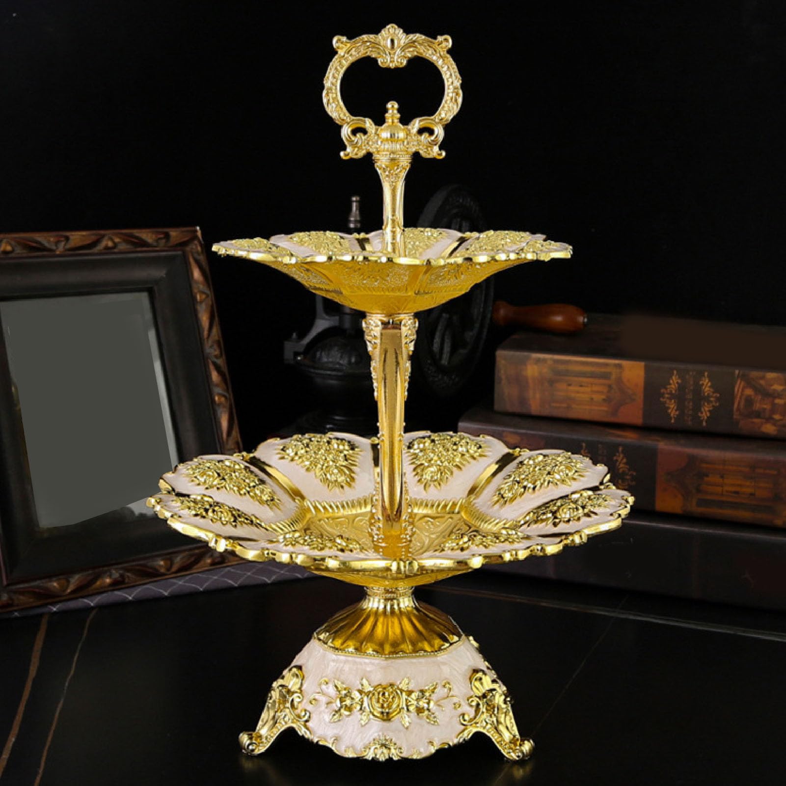 Hidyliu Alzata per Cupcake Elegante Espositore per Torta a 2 Livelli per Feste di Matrimonio in Lega Oro Argento (Oro bianco)