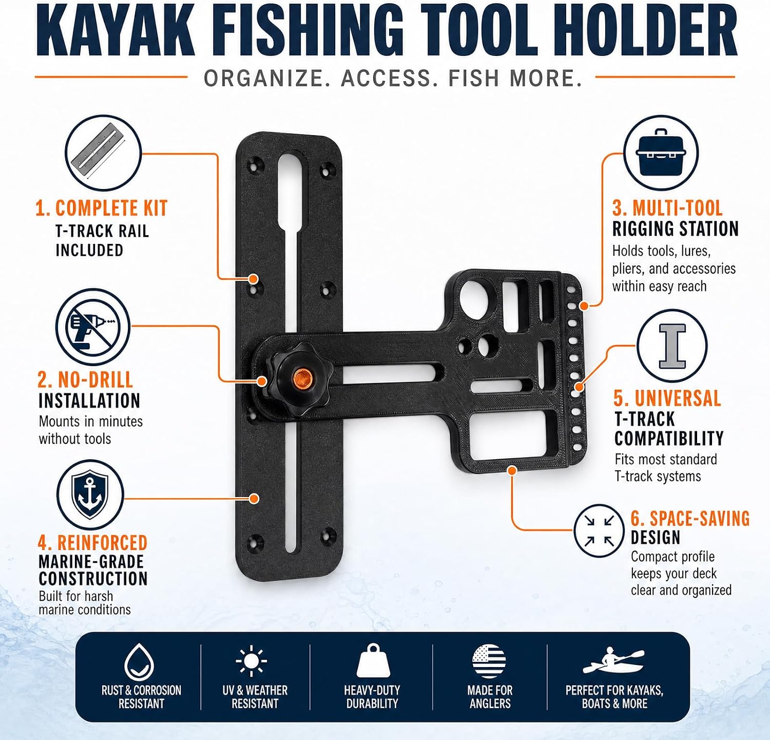 Kayak Fishing Tool Holder with T-Track Kit,Boat Angler Gear & Tackle Holder image 5