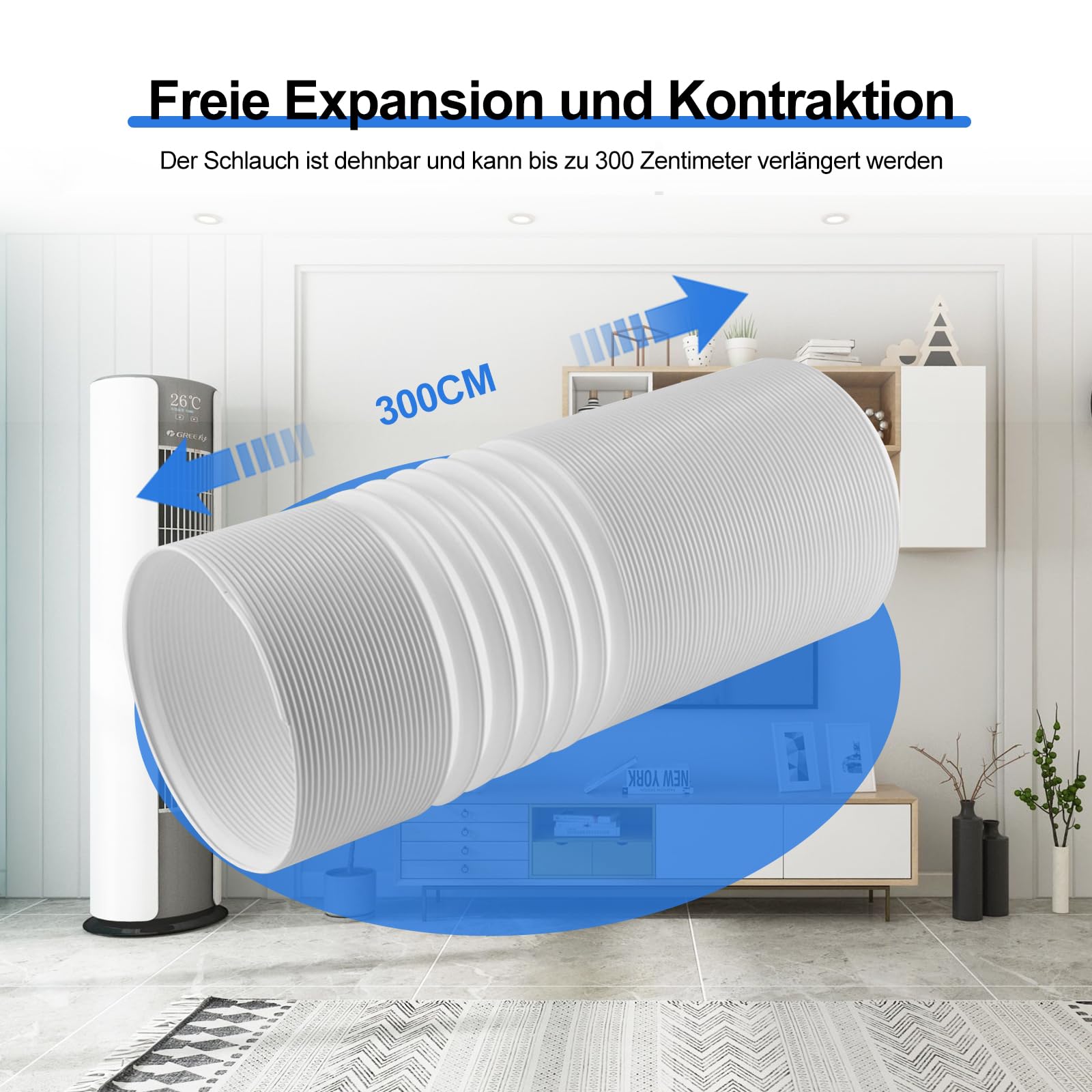 Tragbarer Klimaanlage Schlauch flexibler mit 150mm Durchmesser 300cm Länge Klimaanlage Abluftschlauch Verlängerung Flexibelr Lüftungsschlauch AC-Abluftschlauc für Mobil Klimaanlage Klimagerät