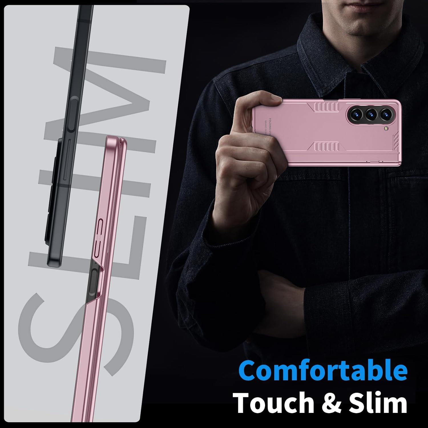 Phone Case for Samsung Z-Fold-5: [Hidden Kickstand][Wireless Charging] Slim Hinge Protection Lightweight Stand Case with Screen Protector- Protective Cover for Galaxy Fold 5 5G 2023 (Rose Gold)