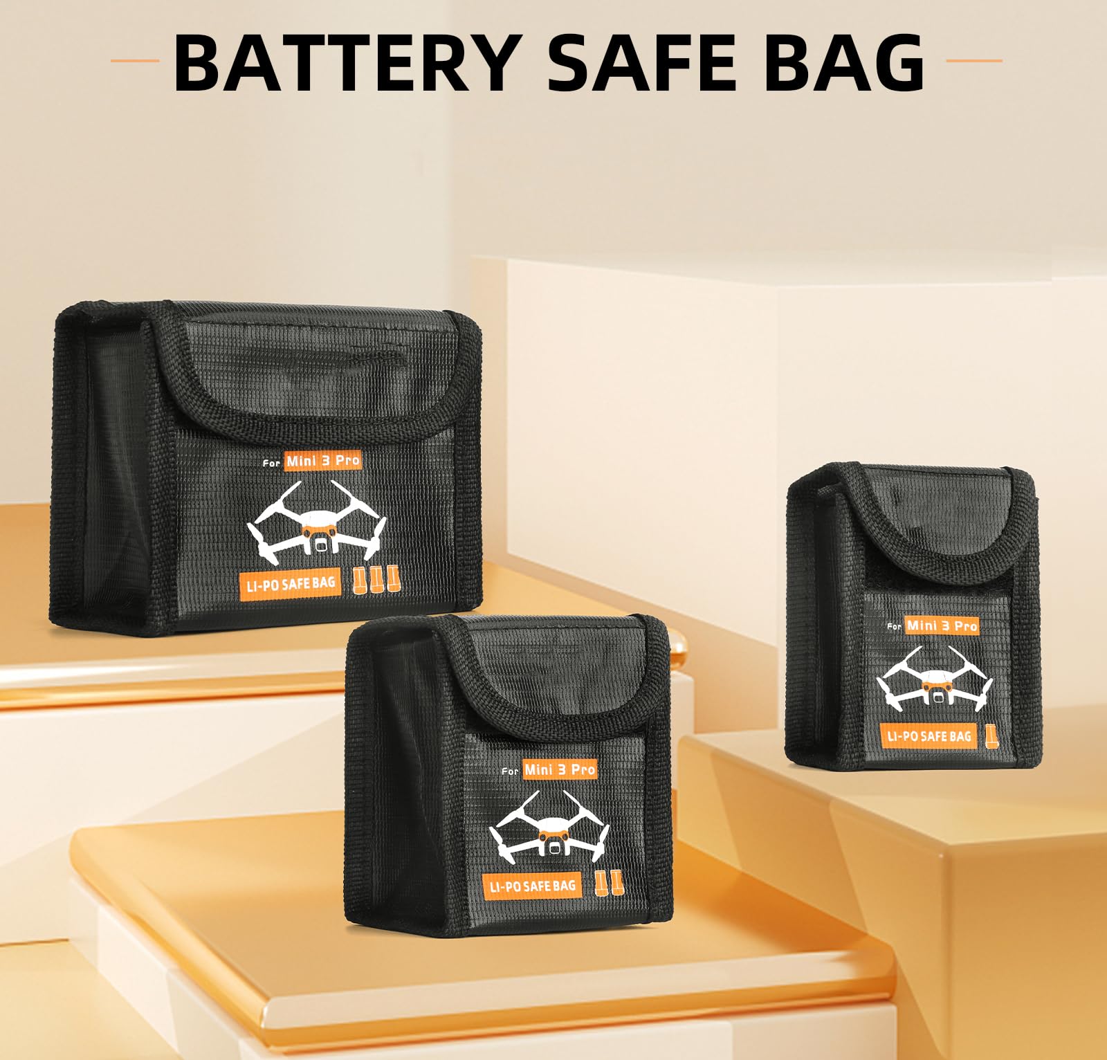 Lipo Batterie Coffre-Fort Sac pour DJI Mini 4 Pro/4K/3 Pro/3 Ignifuge Antidéflagrant Housse Boîte de Rangement Chargement Sécurisés Sac de Rangement Accessoires pour Drone (pour 3 Batteries)