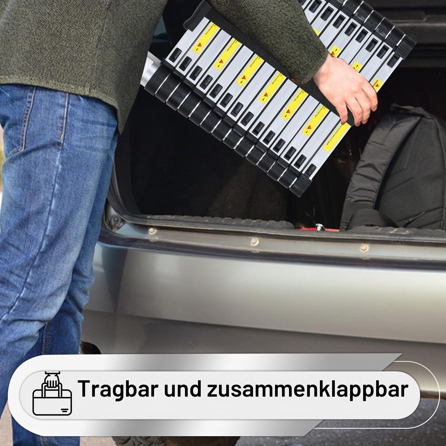 Aluminium Teleskopleiter,3.8M Multifunktionsleiter Ausziehbare Teleskopleiter,Rutschfester Mehrzweckleiter Leicht zu Tragen Belastbarkeit bis zu 150kg
