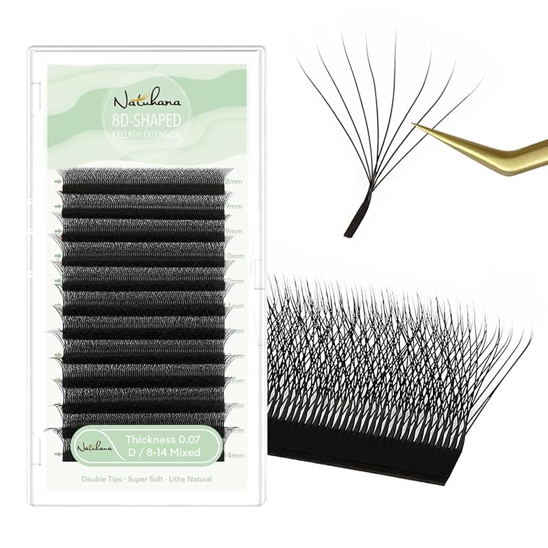 Extensões de Cílios NATUHANA 8D W Clover 0,07 D Curl 8–14 mm Pretas