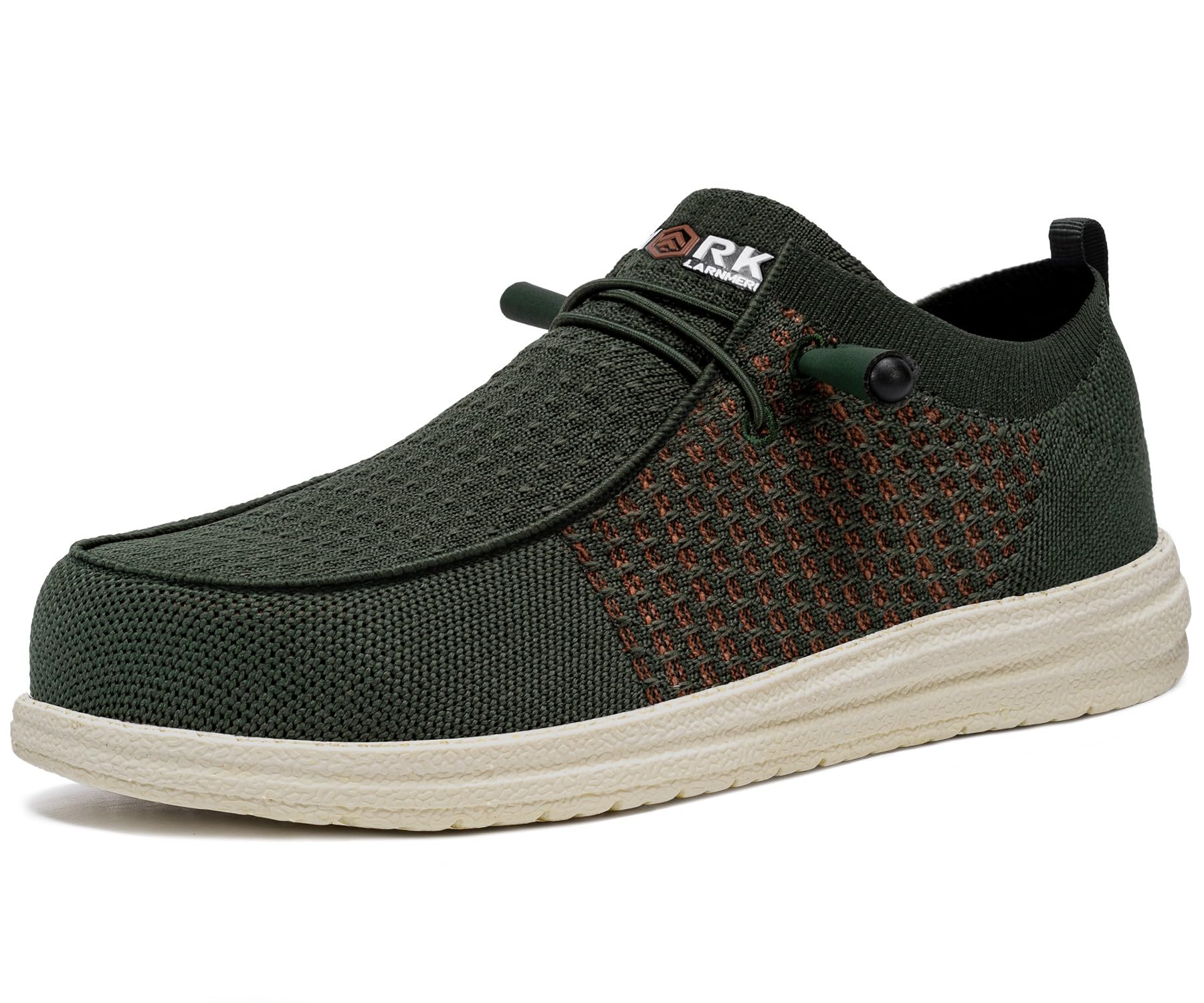 LARNMERN Slip On Steel Toe Shoes Men Lightweight Comfortable Lounging Walking Sneakers Safety Work Steel Toe Loafers(7.5 Men, Army Green)