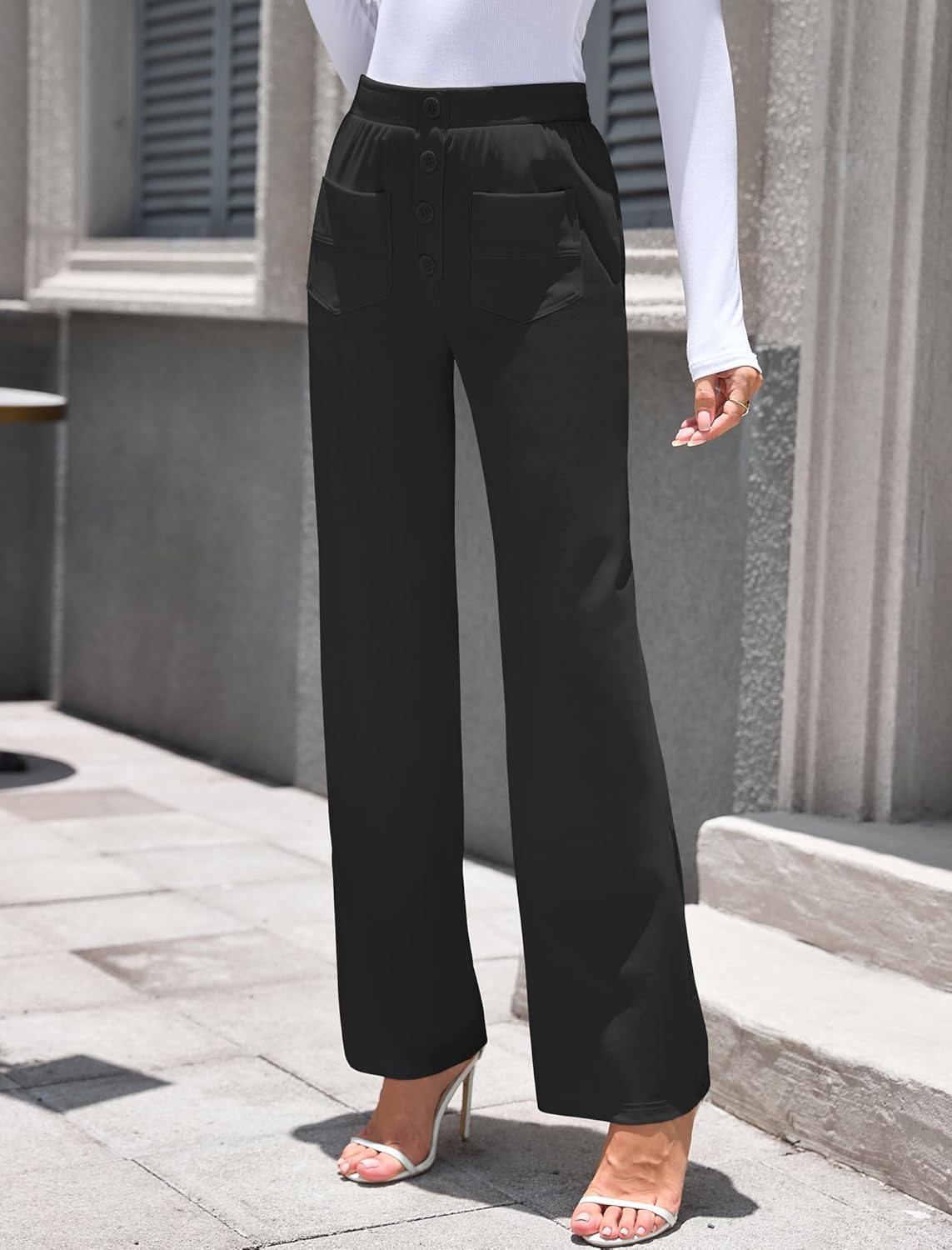ZAFUL Womens Wide Leg Pants High Waisted Casual Pants for Women Stretchy Business Dress Work Pocket Trousers Pant - Image 4