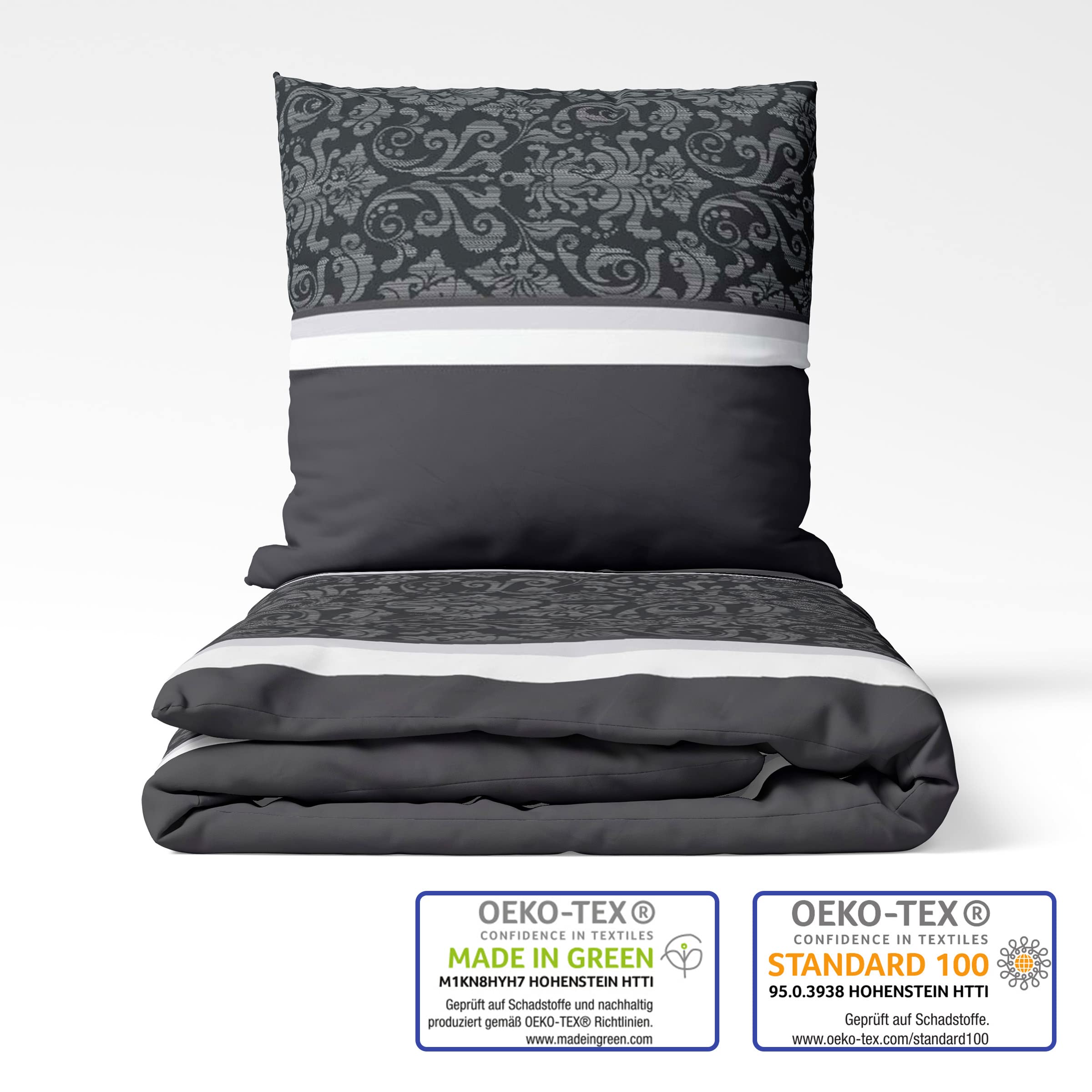 LINKHOFF Flanell Biber Bettwäsche 155x220 Baumwolle 2tlg | Bettwäsche-Set in Grau Anthrazit Paisley Muster | Flauschige Winter-Bettwäsche | 1x Bettbezug + 1x Kissenbezug 80x80