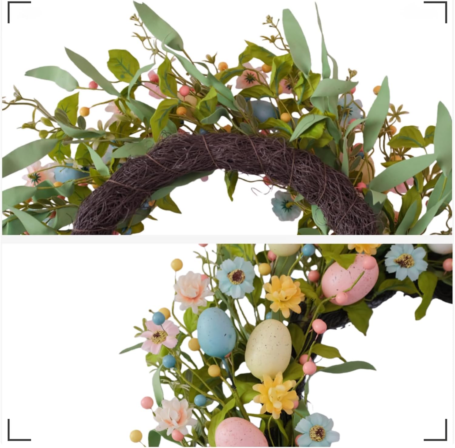 24 Inch Easter Wreath for Front Door – Spring Summer Decor with Flowers, Faux Eggs, Berries & Eucalyptus, Indoor Outdoor Wall Window Wedding Home Decor