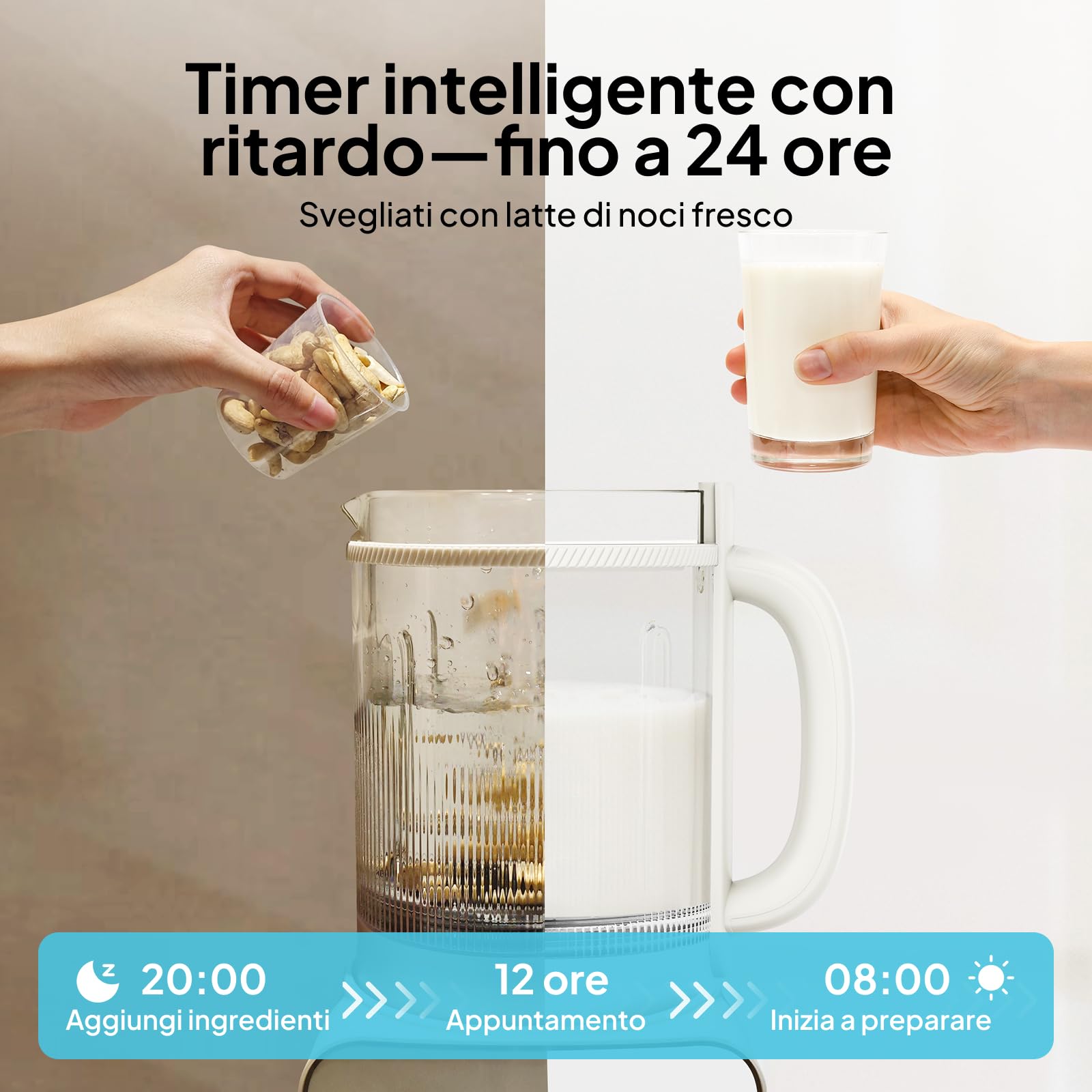 Macchina per latte vegetale 1,5 L 12‑in‑1,maker latte di soia automatico,design staccabile,latte di mandorla/avena e succhi, timer 24 h,mantenimento caldo,auto‑pulizia,blocco sicurezza