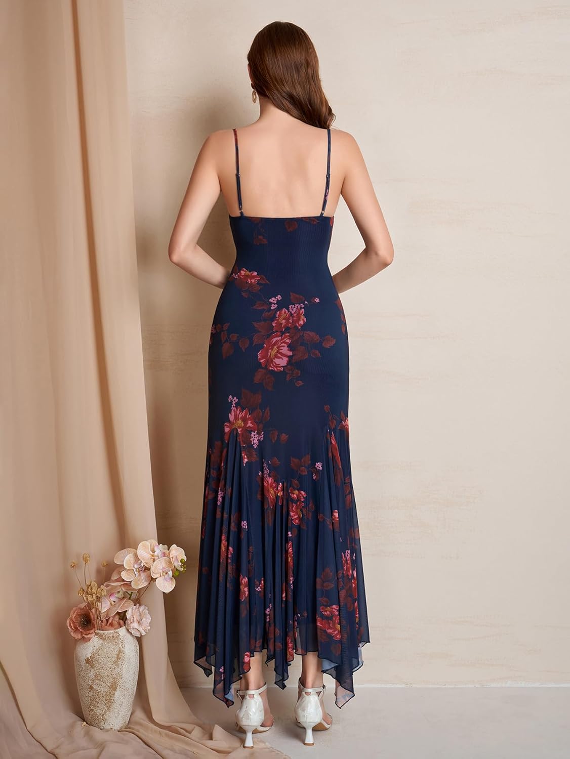 KUTUMAI Elegant Floral Maxi Dress Asymmetric Hem Bodycon Long Formal Cocktail Wedding Guest Dresses for Women - Image 3