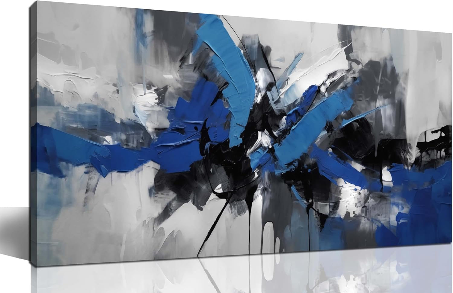 Large Abstract Wall Art for Living Room Canvas Wall Art Blue Black and White Pictures Wall Art for Living Room Bedroom Office Bathroom Kitchen Modern Canvas Artwork Decor Minimalist Artwork 20"x 40"