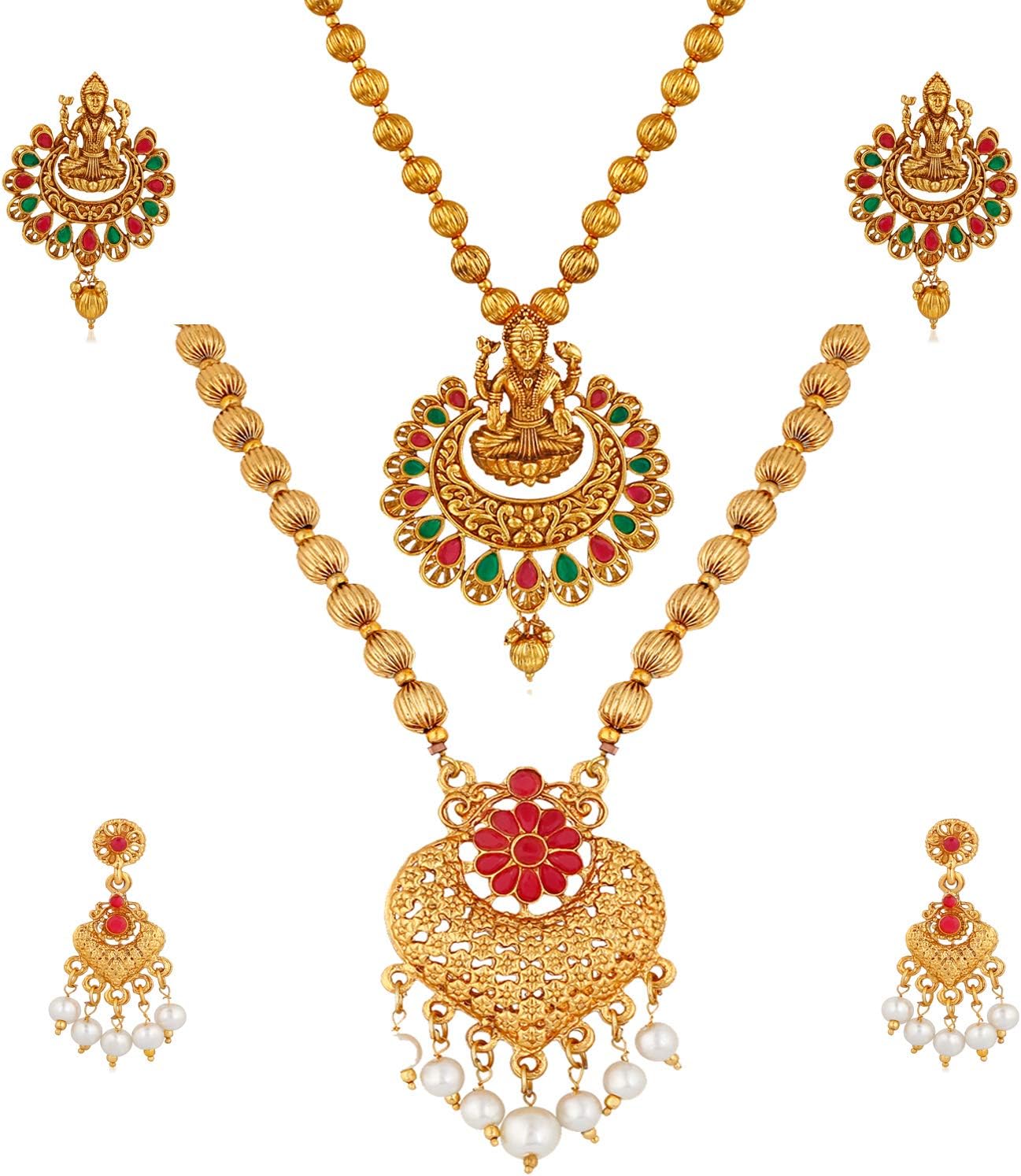 Apara Temple Jewellery Gold Plated Jewellery Set for Women (Golden) (RC1N555N764R)