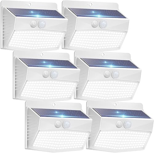 Luces solares con sensor de movimiento para exteriores 138 LED6 paquetes Luz solar de seguridad con 3 modos de iluminación, luces de pared, luces