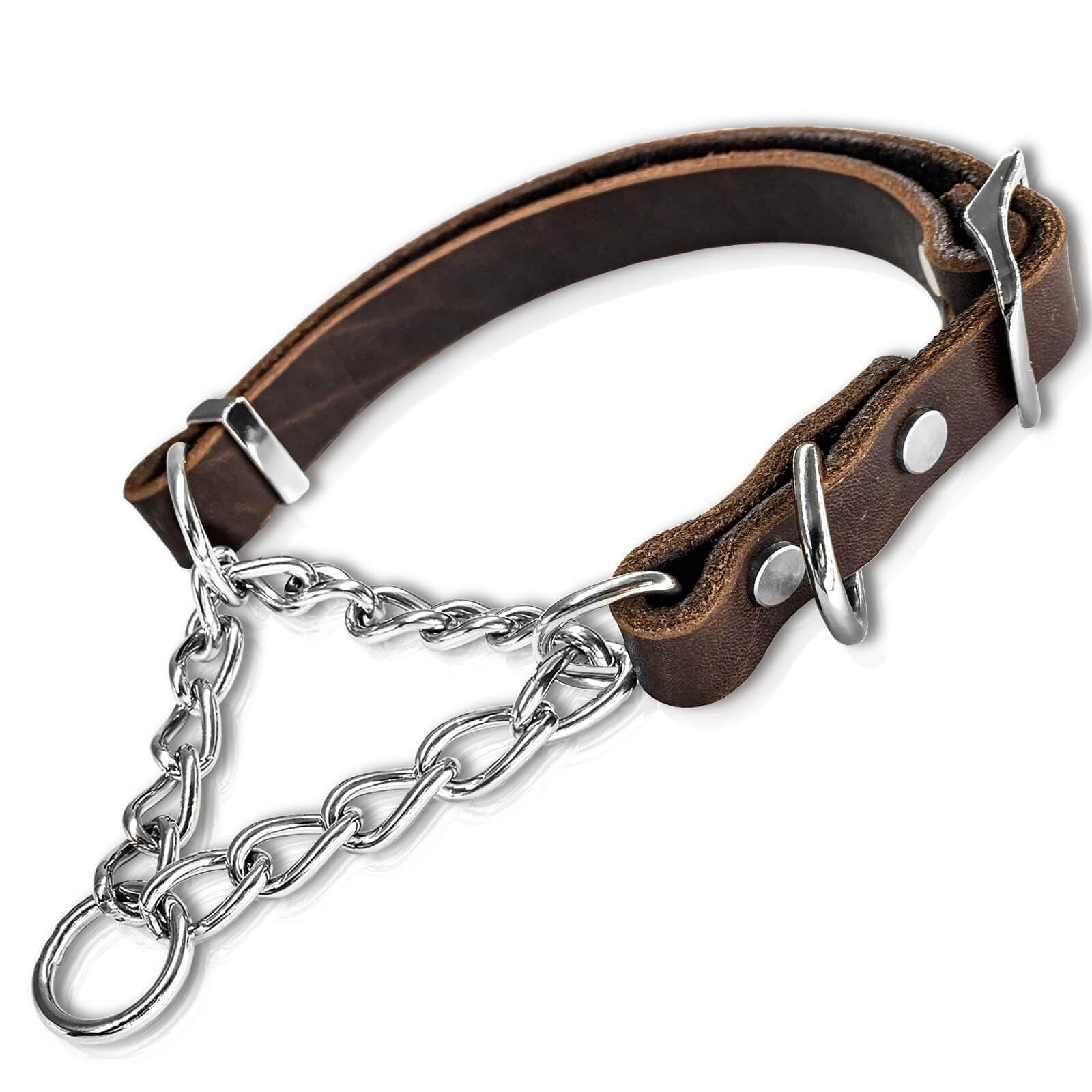 Martingale Soft Genuine Cowhide Leather Dog Collar, Handmade Stainless Steel Mounted Martingale Collar, Adjustable for Medium Large Dogs, Pets (M