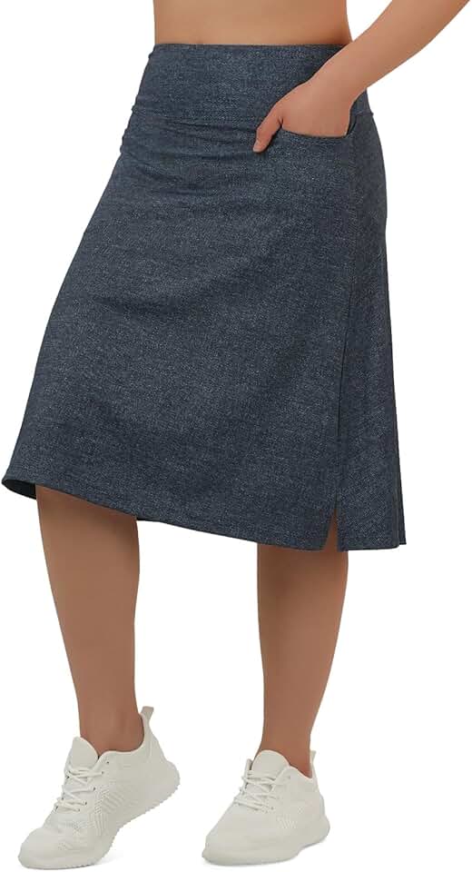 Saias femininas de comprimento midi com 3 bolsos, saias modestas, comprimento até o joelho, 61 cm