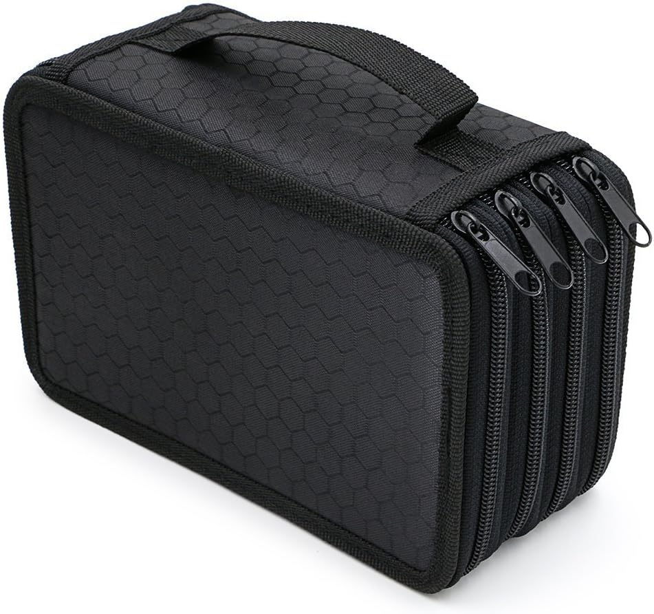 Rashen 72 Inserting Portable Large Capacity Multi-Layer Pencil Case Holder Pouch Bag Colouring Pencils Organiser for School Office Teenagers (Pencils Not Included) Black