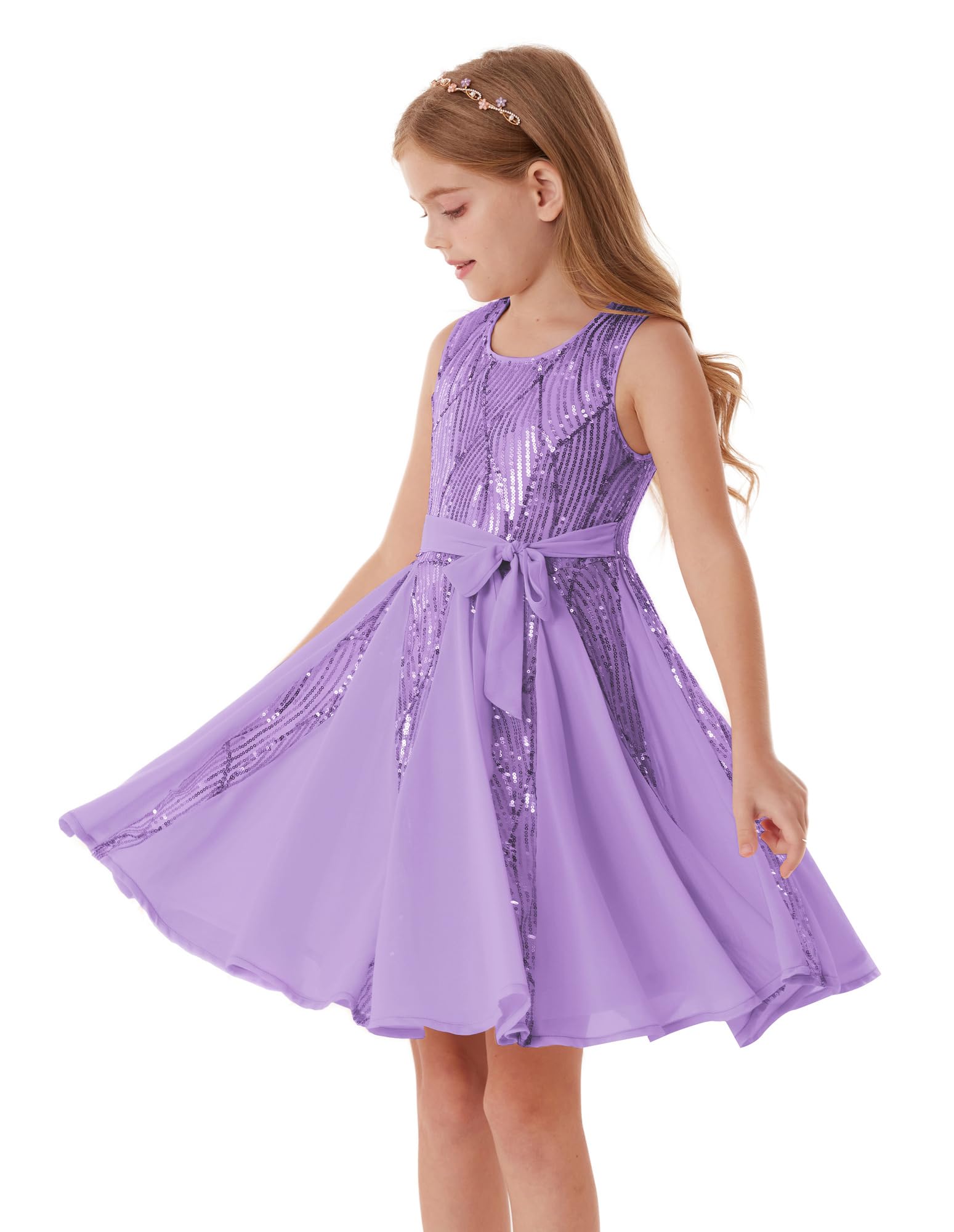 GRACE KARIN Mädchen Glitzerndes Pailletten Prinzessinnenkleid Geburtstagspartykleid Sommer Blumenmädchen Kleid für besondere Anlässe Festival-Outfit 5-12 Jahre