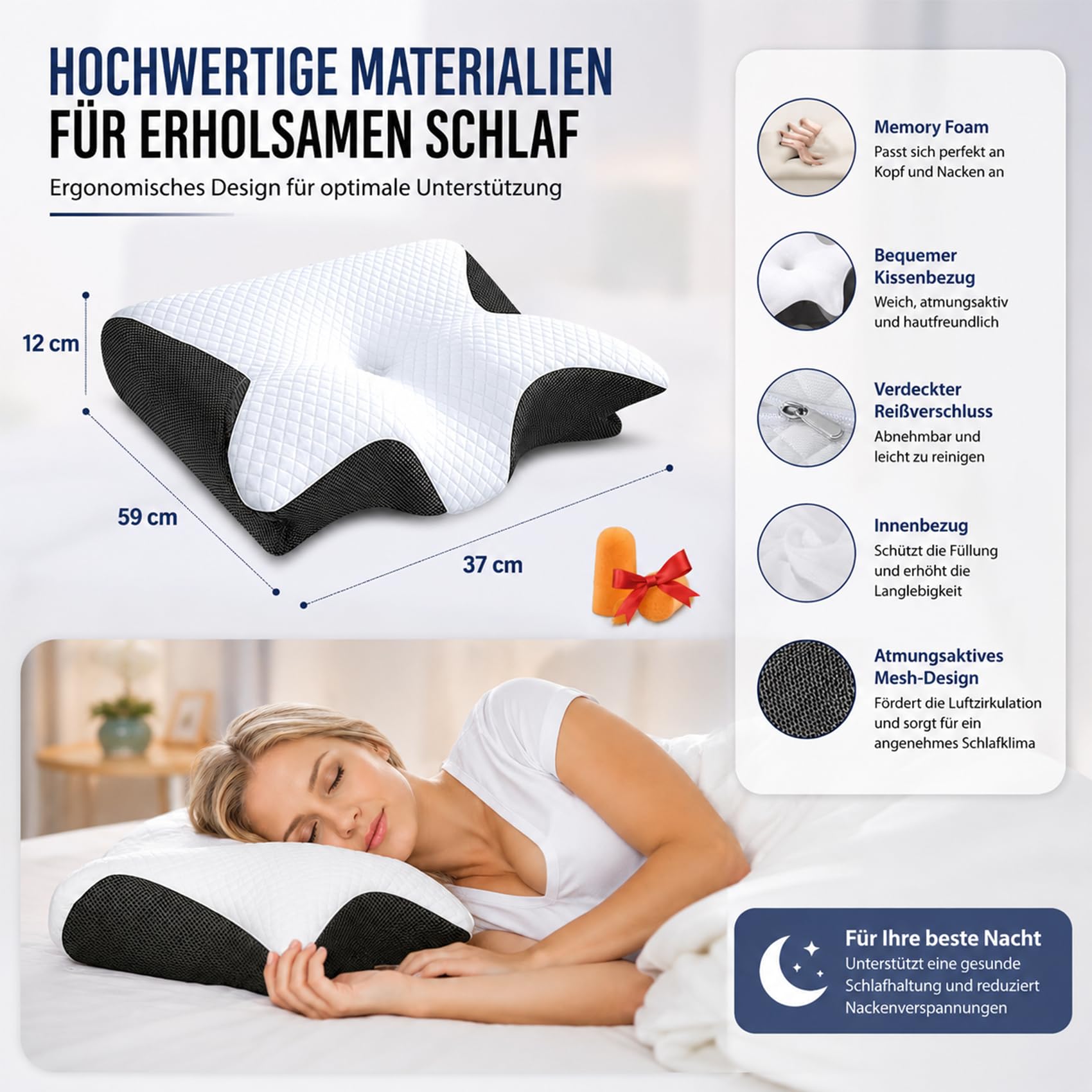 Curo Sleep Kissen, 2026 AufgerüStet Curo Sleep Original, Ergonomisches Nackenkissen Aus Memory-Schaum, Geeignet für SeitenschläFer, Die EIN HöHeres Bevorzugen (Schwarz)