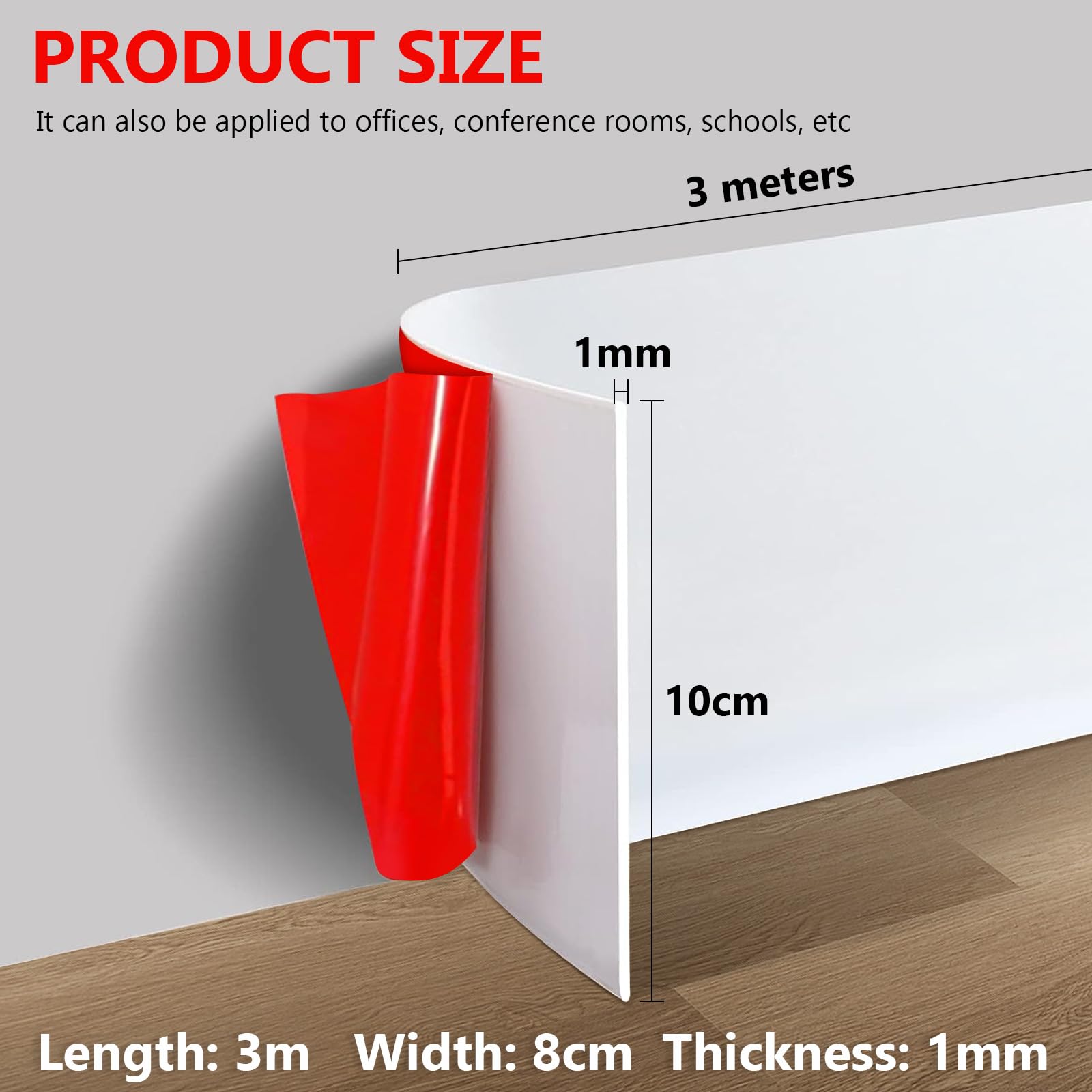 Sourcing Map Flexible Wandleiste 2,4 M – Selbstklebende Schaumstoffleiste, Weiß, 7,6 Cm Breit
